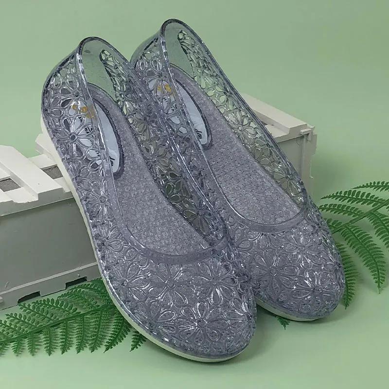 WTEMPO Women's Spring Summer Large Size Hollow-out Breathable Solid Color Flat Thick Heel Anti Slip Casual Shoes Single Shoes