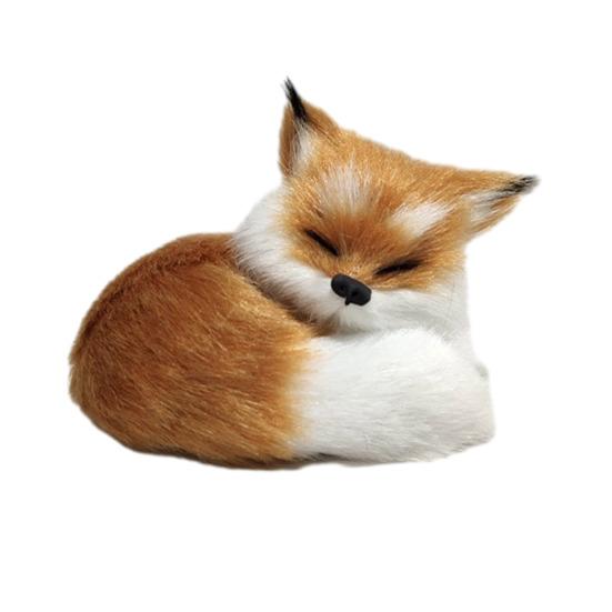 Simulated Fox Model Realistic Artificial Fur Sleeping Fox Figurine Mini Animal Statue Home Office Decoration Ornament Animal Lovers Gift