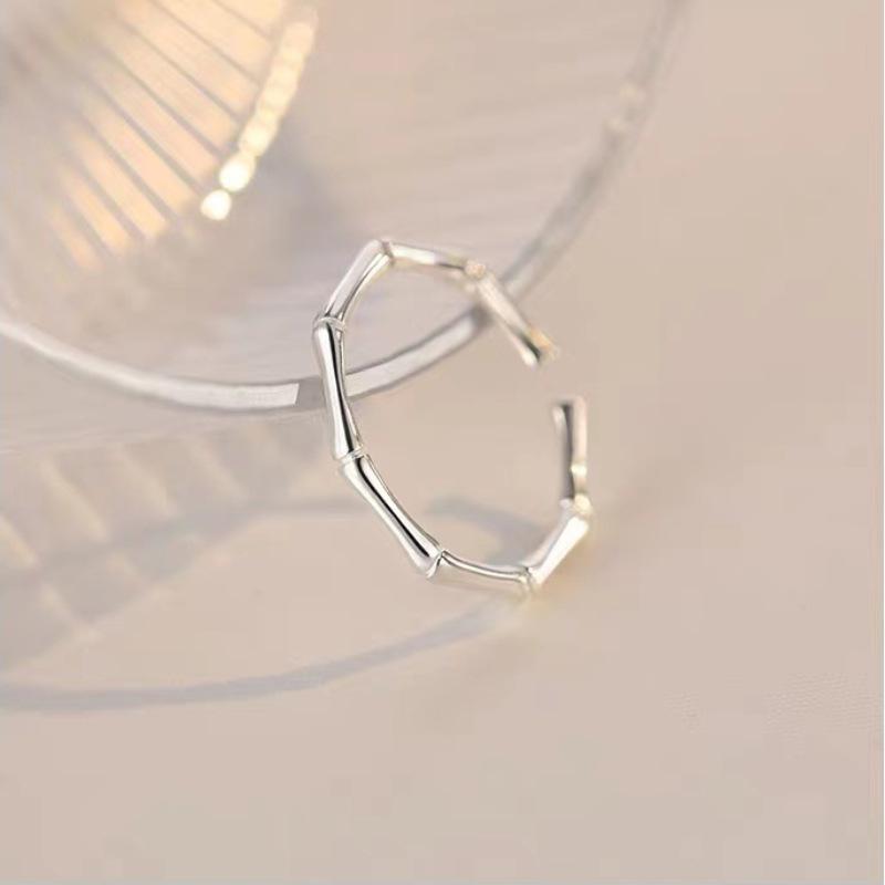 Elegant 925 Silver Plated Bamboo Design Open Tail Ring for Women