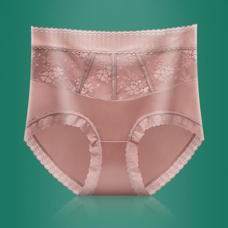 Women's Summer High End Light Luxury Sexy Lace Hips and Belly Without A Scratch Nude High Waist Briefs