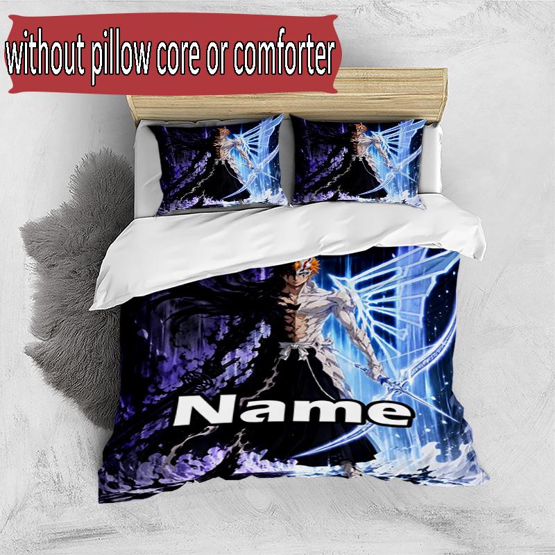 3pcs Duvet Cover Set (1*Duvet Cover + 2*Pillowcase, Without Core), Custom Name BLEACH Pattern Bedding Set, Home Bedroom Decor Gift