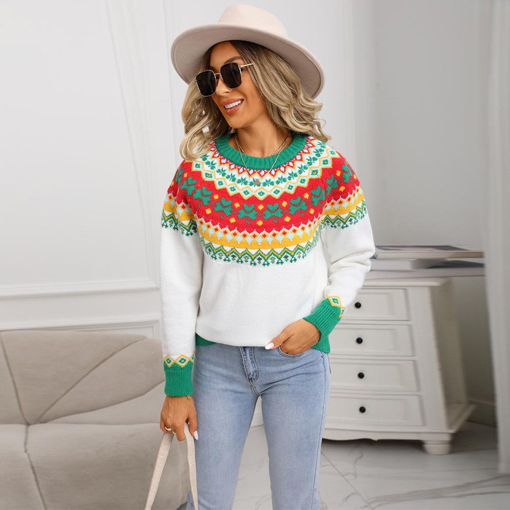 Retro Pullover Sweater for Women, New Autumn and Winter Christmas Fashion Sweater, Jacquard Personalized Knitted Sweater