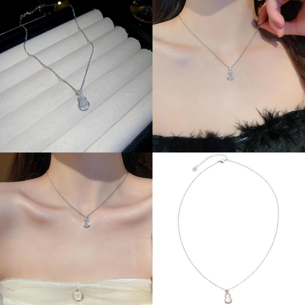 Titanstål Zirkon Kalebasshänge Halsband för Kvinnor Med Elegant Kedjedesign