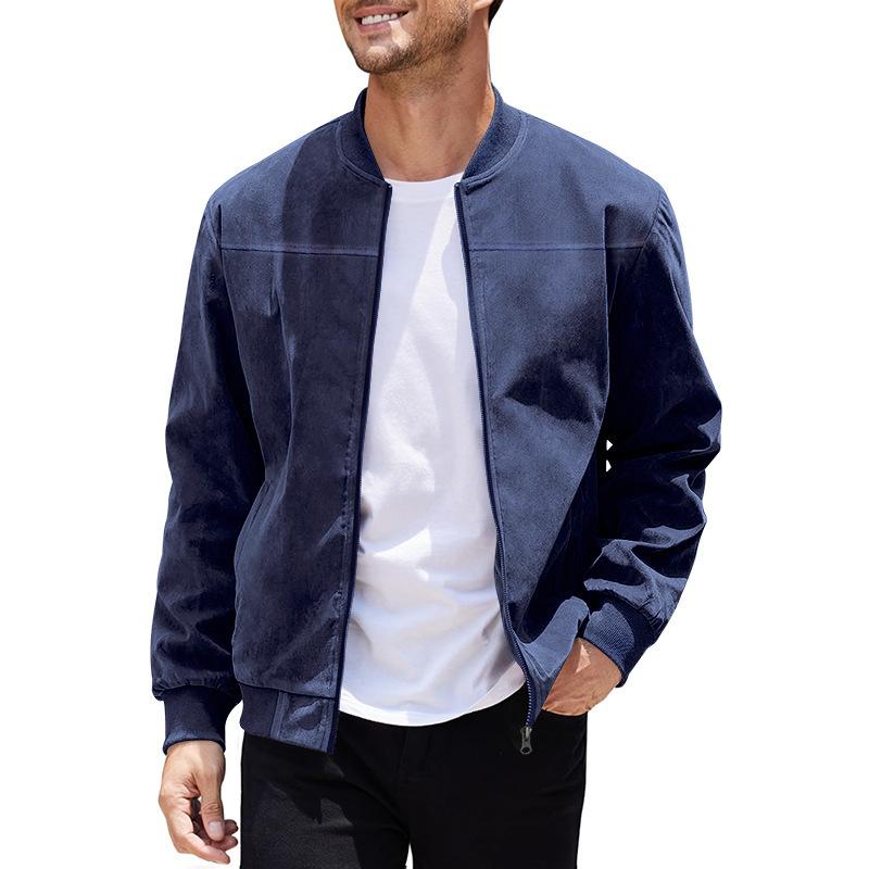 Giacca Cardigan da Uomo in Pelle Scamosciata, Colore Unito, con Zip, Manica Lunga, Casual, Vintage, per Primavera e Autunno