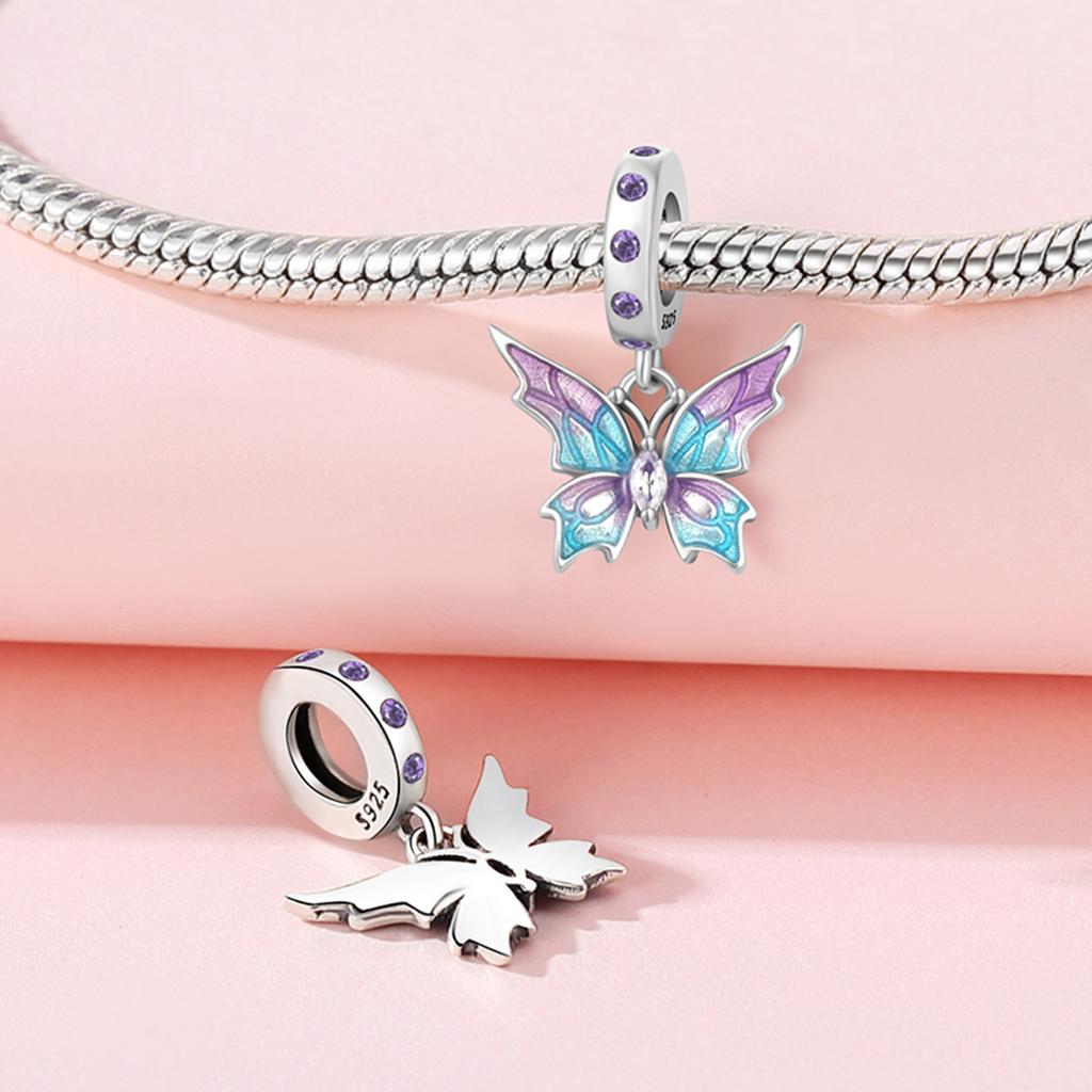 Beads Copper Original Purple-Blue Butterfly Insect Pendant Beads Fit Bracelet Jewelry Diy Women Gift Accessory