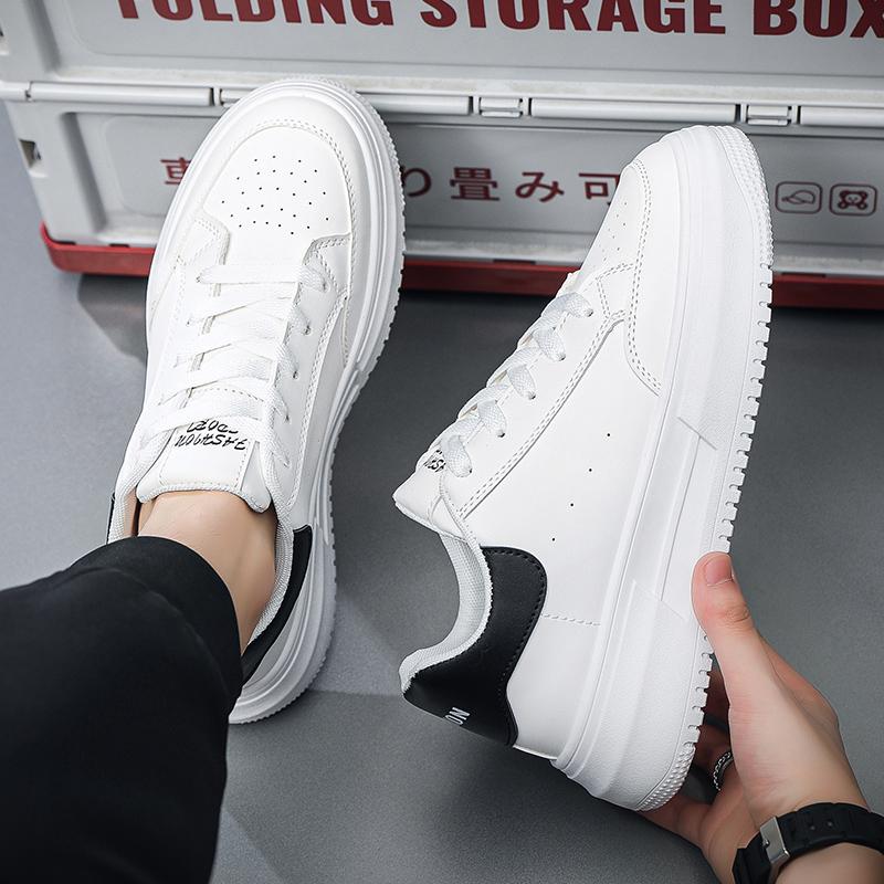 Thick Soled Casual White Board Shoes Men's Height Increase Sponge Cake Shoes Lace-up Skateboard Shoes Fashion Walking Sneakers