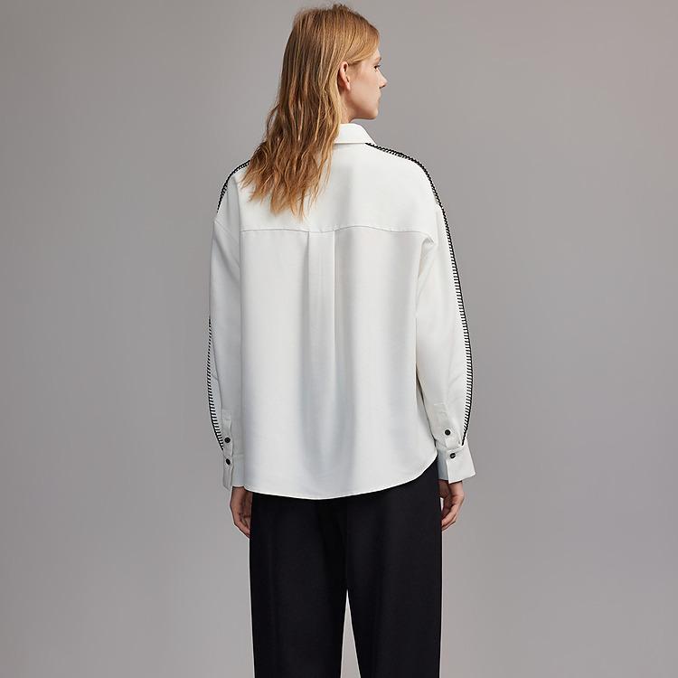 ELLE Minimalist Long Sleeve Shirt With Sharp Collar And Drop Shoulder Design Women tops White EC47006