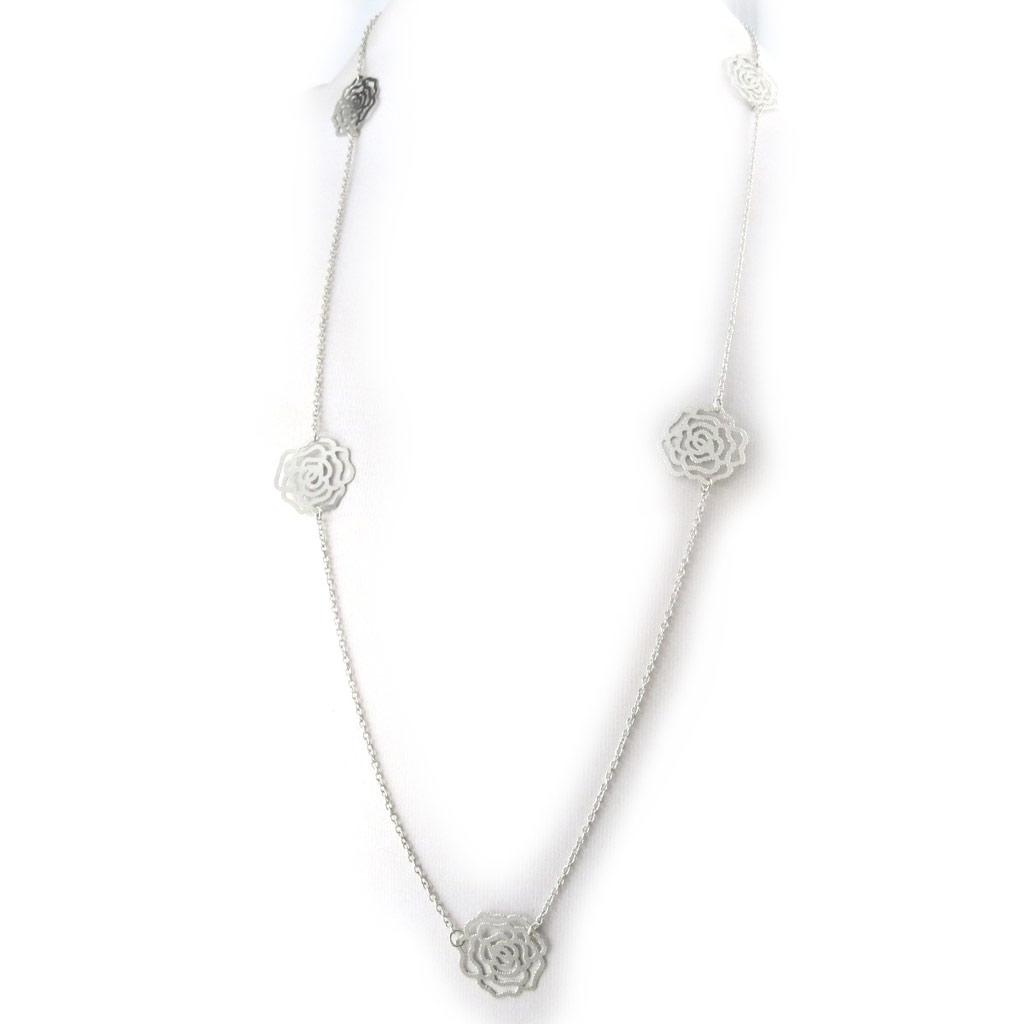 Les Trésors De Lily [N1188] - Silver 'Rosa Romantica' Designer Necklace