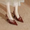 Patent Leather Women Sandals Sexy Pointed Toe Back Strap Buckle Summer Slingback Footwear Ladies High Heel Wedding Party Shoes