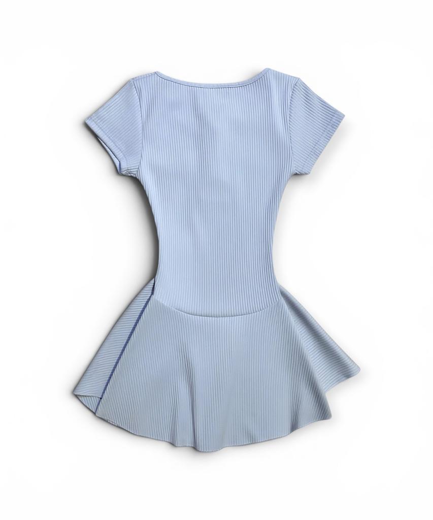 Bonseullipi Crystal Line Henley Skater Mini Dress (Cloud Soda)