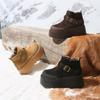 Women's Plus Size Soft-Sole Height-Enhancing Warm Winter Leather-Fur Combination Snow Boots with Plush Lining for Outdoor Sports
