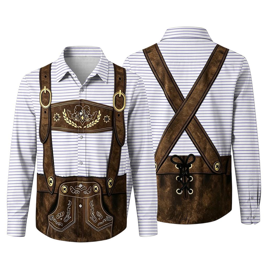 Herren Oktoberfest 3D-Druck Locker geschnitten Langarmhemd mit Reverskragen Vintage Lässig Outdoor Festival Party Atmungsaktives Oberteil