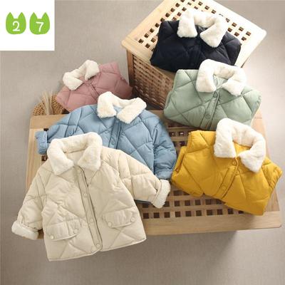 Einfarbige Kinder-Baumwoll-Abnutzungsjacke für Jungen und Mädchen, Persönlichkeit, verdickender, warmer Pelzkragen-Mantel