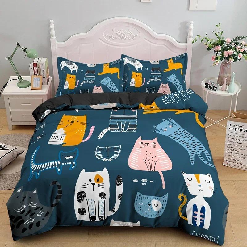 3D Printed Cartoon Cat Bedding Set Cartoon Animal Duvet Cover Double Twin Full Queen King Adult Kids Bedclothes Quilt Cover