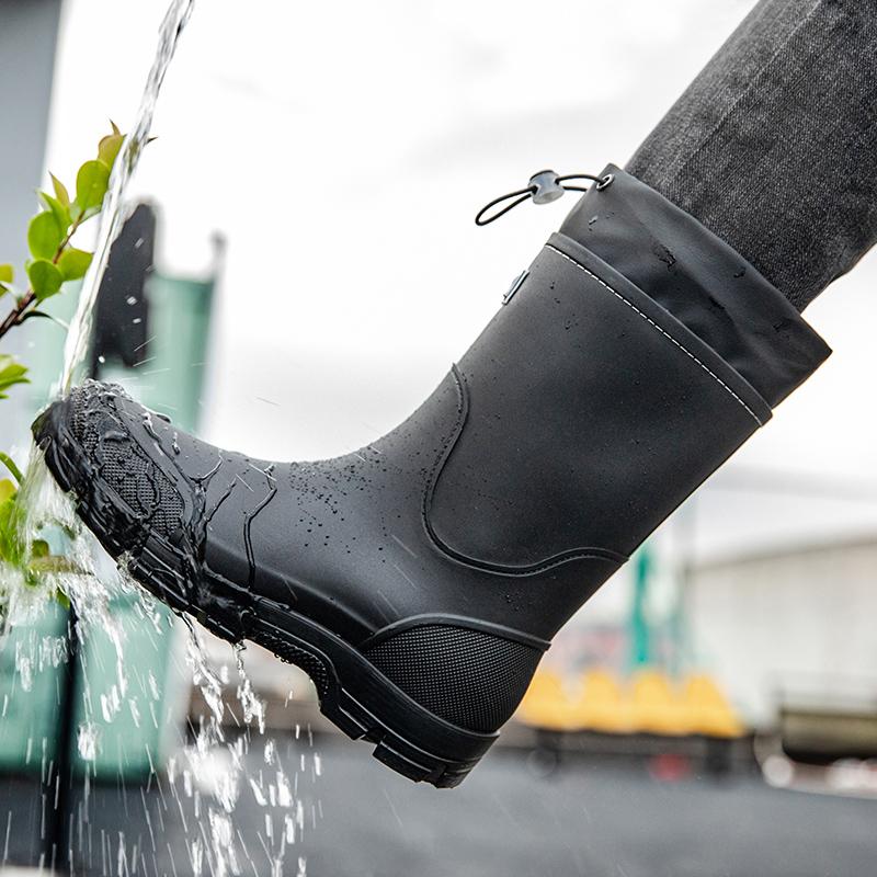 Men's Mid-calf Rain Boots. Style. Fashionable Mid-calf Outdoor Slip-resistant Water Shoes. Lightweight and Waterproof