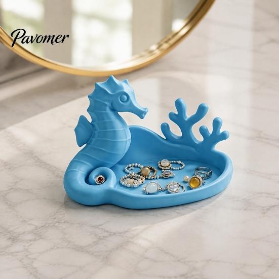 Gift for Jewelry Lovers Seahorse Coral Tray, 3D Printed Ocean Themed Ring Earring Cute Trinket Bowl Holder, Decorative Dish Vanity Table Desktop