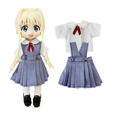 Rakulifey Obitsu 11 Kostümset, Hemd, OB11 Größe Kleidung, Schuluniform, Trägerrock, 4 Farben, 2-teiliges Set (Grau/Blau) für Obitsu 11cm Körper