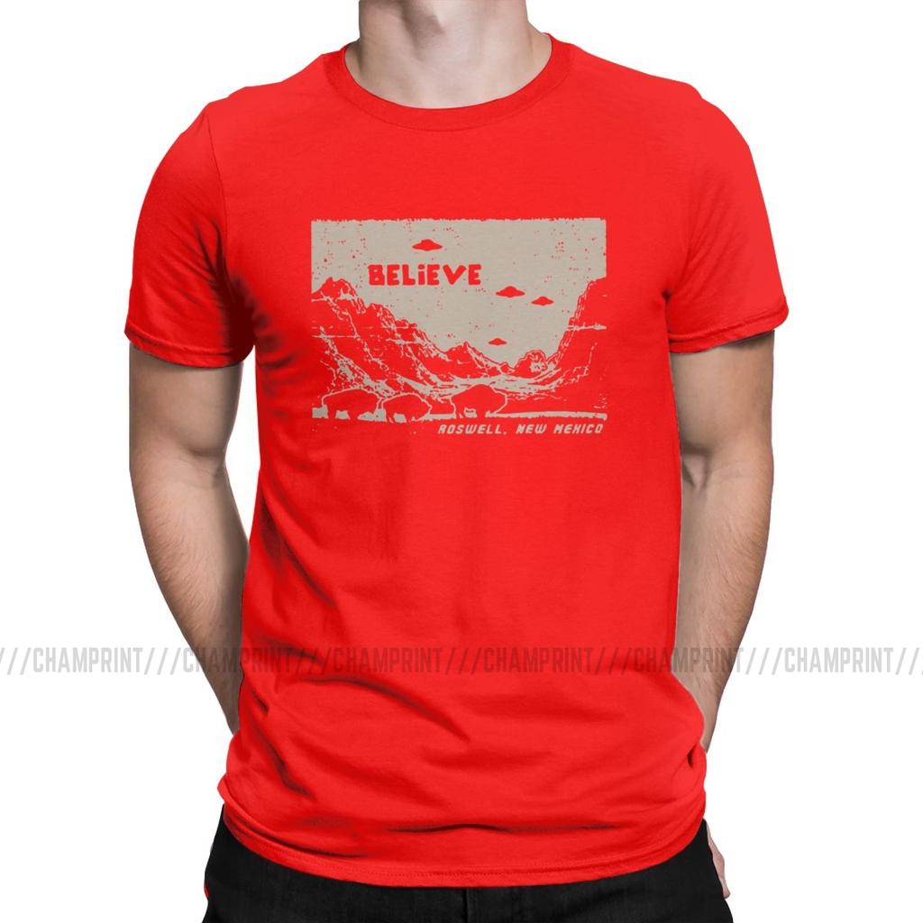 Ufo Flying Saucer T Shirts For Men Pure Cotton Funny T Shirt Round Collar I Want