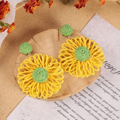 Vacation Rattan Flower Stud Earrings Bohemian Seaside Vintage Straw Ear Accessories Women's Earrings