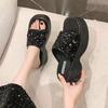 Thick Bottom Slope Heel Cool Slippers Women's Summer Wear 2025 New Super Fire Sequins High-end Feeling with Skirt Beach One-word Drag