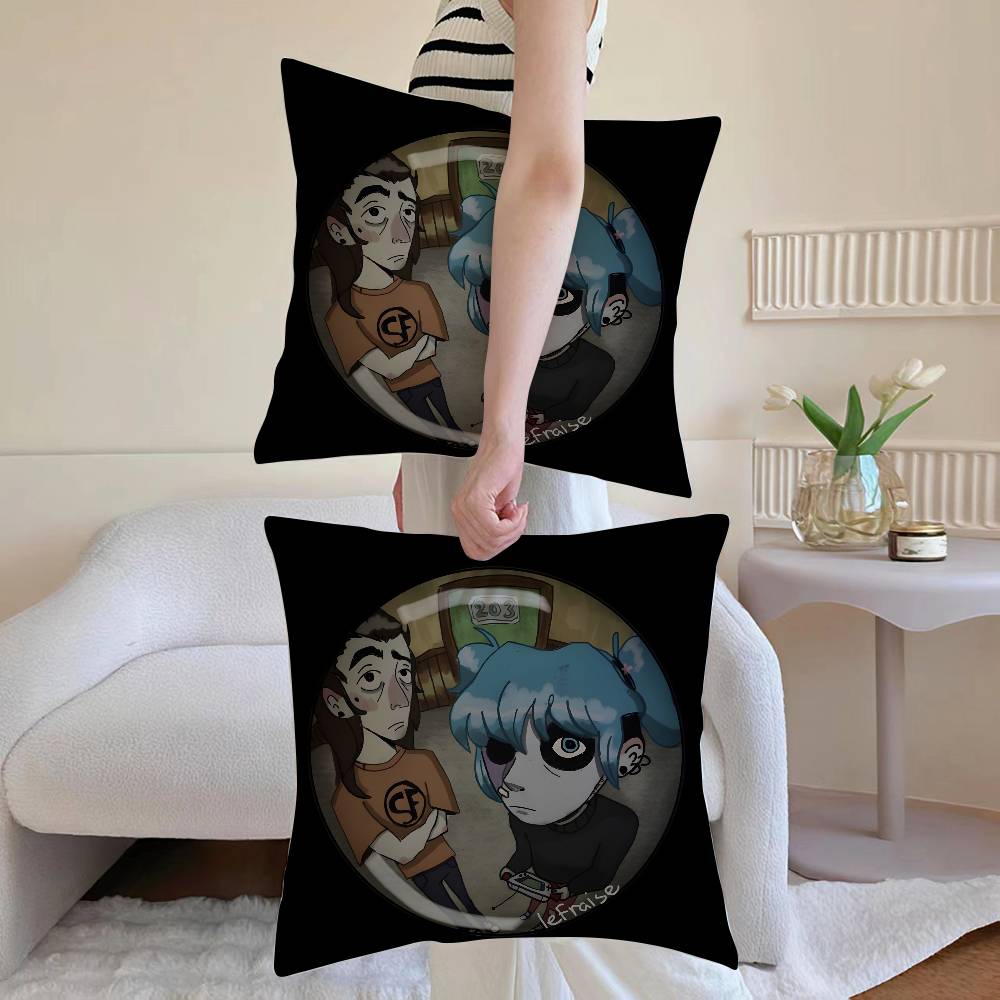 S-Sally Cute F-Face Pillow Case Anti-dustmite Pillowcase Invisible Zipper Silky Short Plush Sofa Cushion Cover 12x12Inch