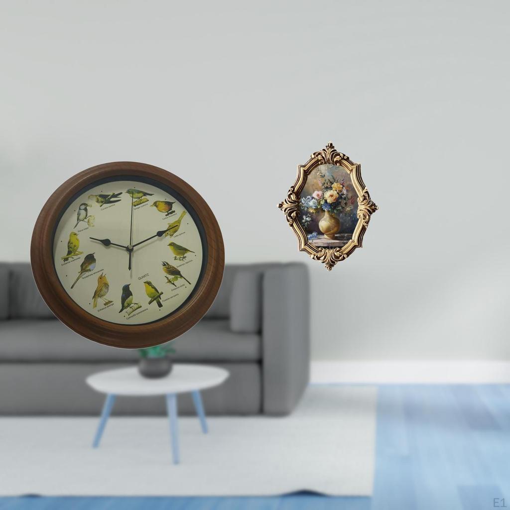 Elegant Birdsong Wall Clock And Vintage Resin Photo Frame Art for Dining Room Office Bedroom Gallery
