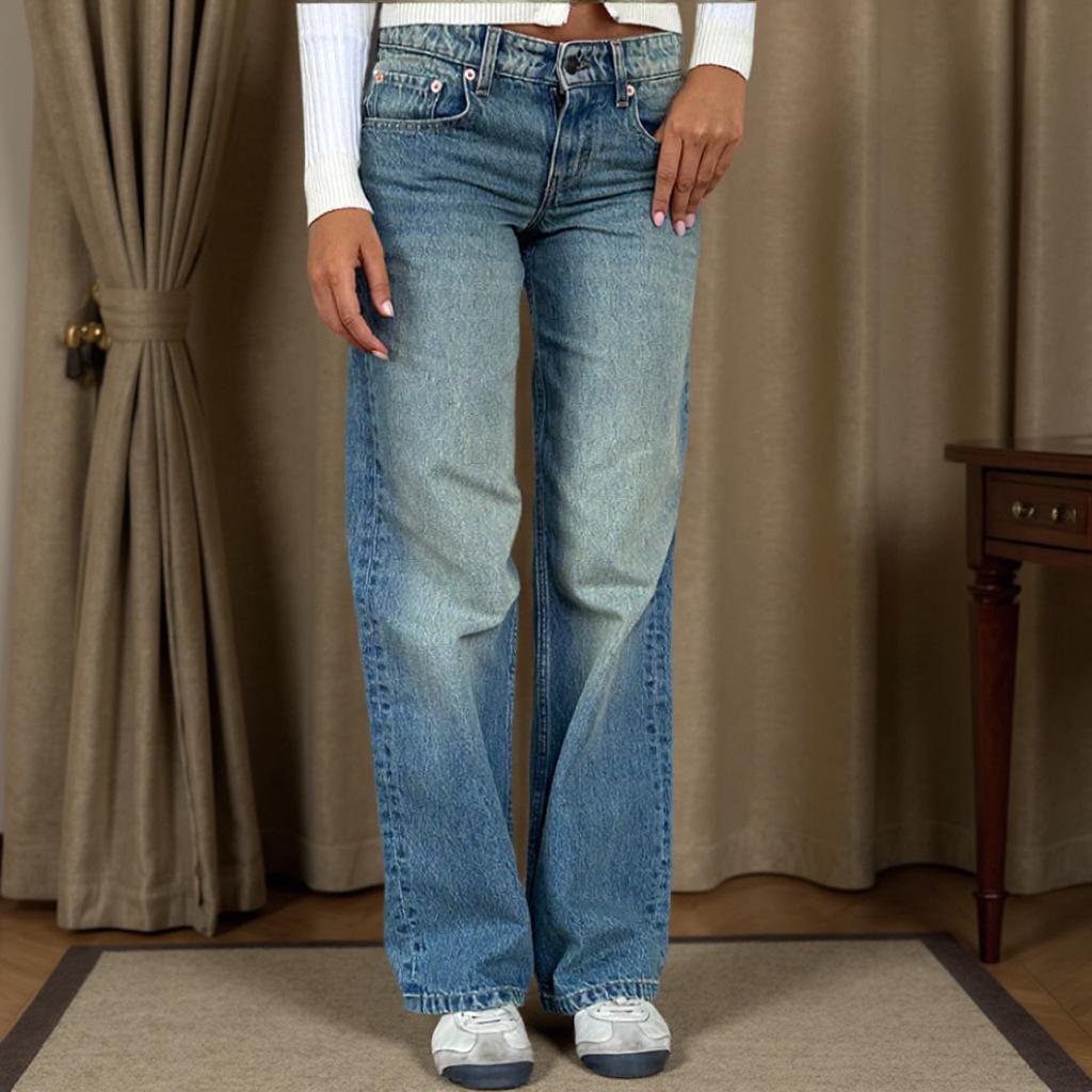Retro Slim-Fit Wide-Leg Women's Denim Pants