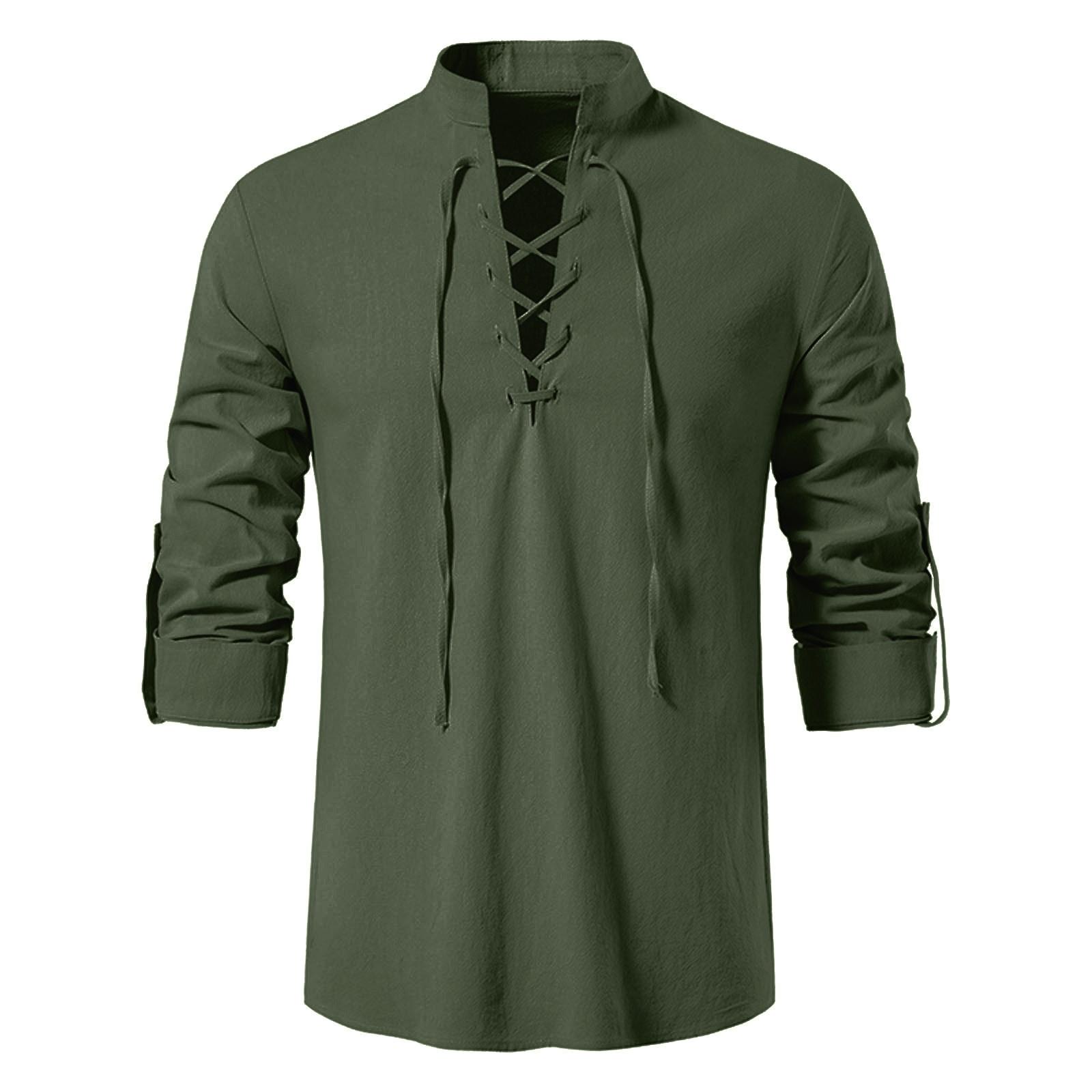 Men s Casual Cotton And Linen Long-sleeved Shirt, Men s Retro Collared Stand-up Collar Shirt Top S