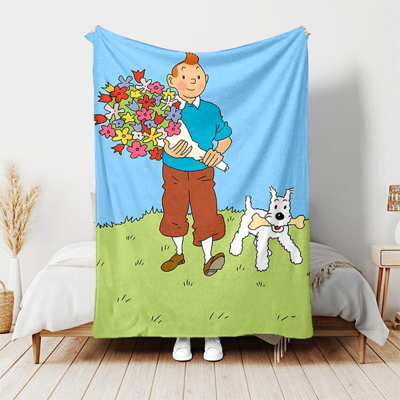 1pc Blanket The Adventures of Tintin2 Print Design, Lightweight Blanket for Sofa, Bed- Soft &Warm, Gift for All Seasons like Christmas, Halloween