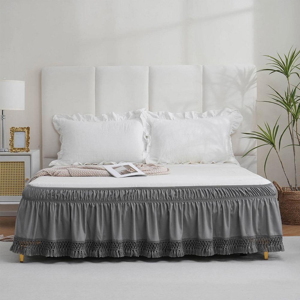 Wrinkle Resistant Tassel Bed Skirt Solid Color Bed Ruffles Wrap  Bedding Accessory