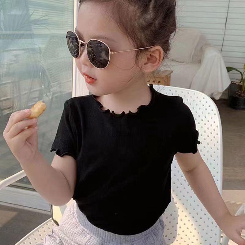Summer Embroidered Ice Silk Ruffle T-Shirt for Little Girls