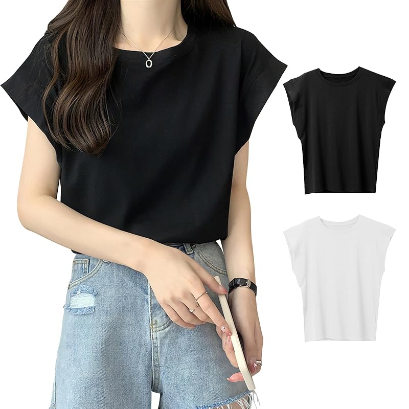 

[PALAME] T-shirt ladies french sleeve [Sweet atmosphere, slimming effect, good texture] french sleeve t-shirt sleeveless tops short sleeve Relaxing