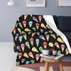 Ice Cream Cartoon Pattern Fleece Flannel Blanket for Bed Couch Blanket Super Soft Lightweight All Season Warm Teenage Girls Gift