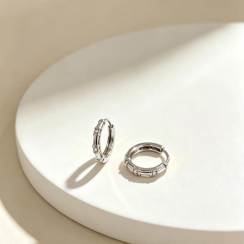 Unisex Light Luxury Bamboo Joint Diamond Inlaid Titanium Steel Hoop Earrings