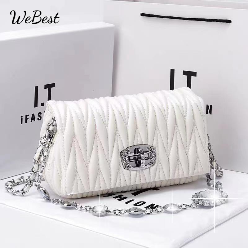 

New Fashionable and Versatile Fairy Bag, Rhinestone Chain Bag and Hand-held Bag білий