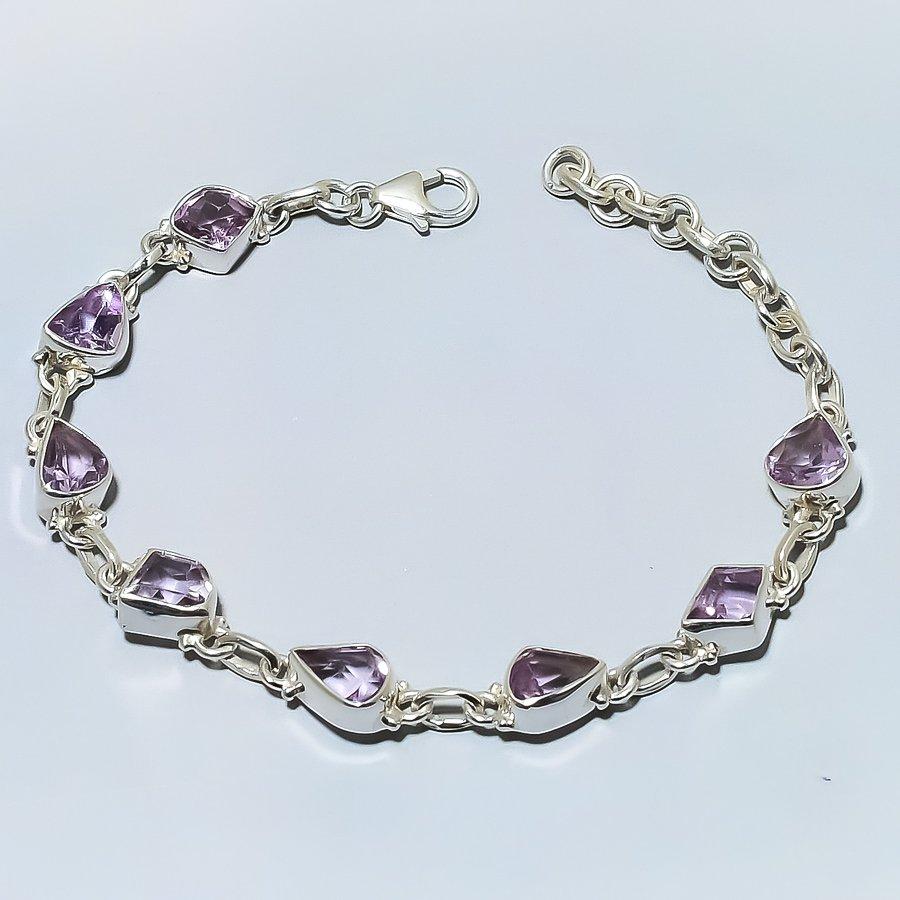Bracelet Cadeau en Améthyste Rose Naturelle Argent Sterling Massif 925 7-8" r8r59