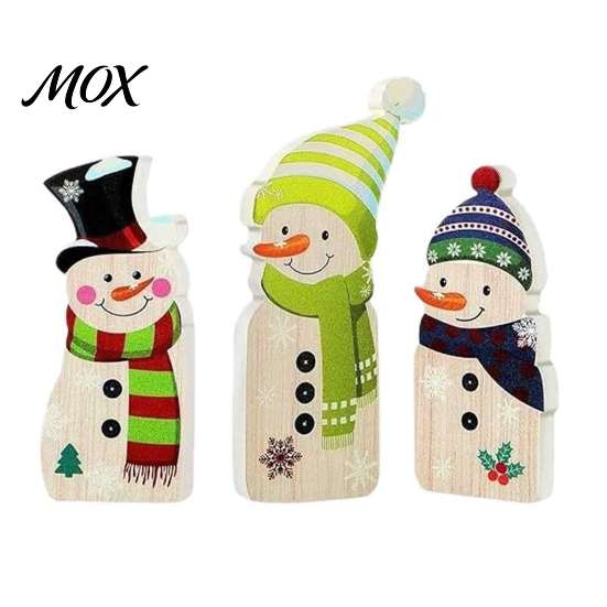 Christmas Centerpiece for Dining Table 3Pcs Wooden Snowman Decorations, Rustic Farmhouse Figurines with Colorful Decoration Hat Scarf, Xmas
