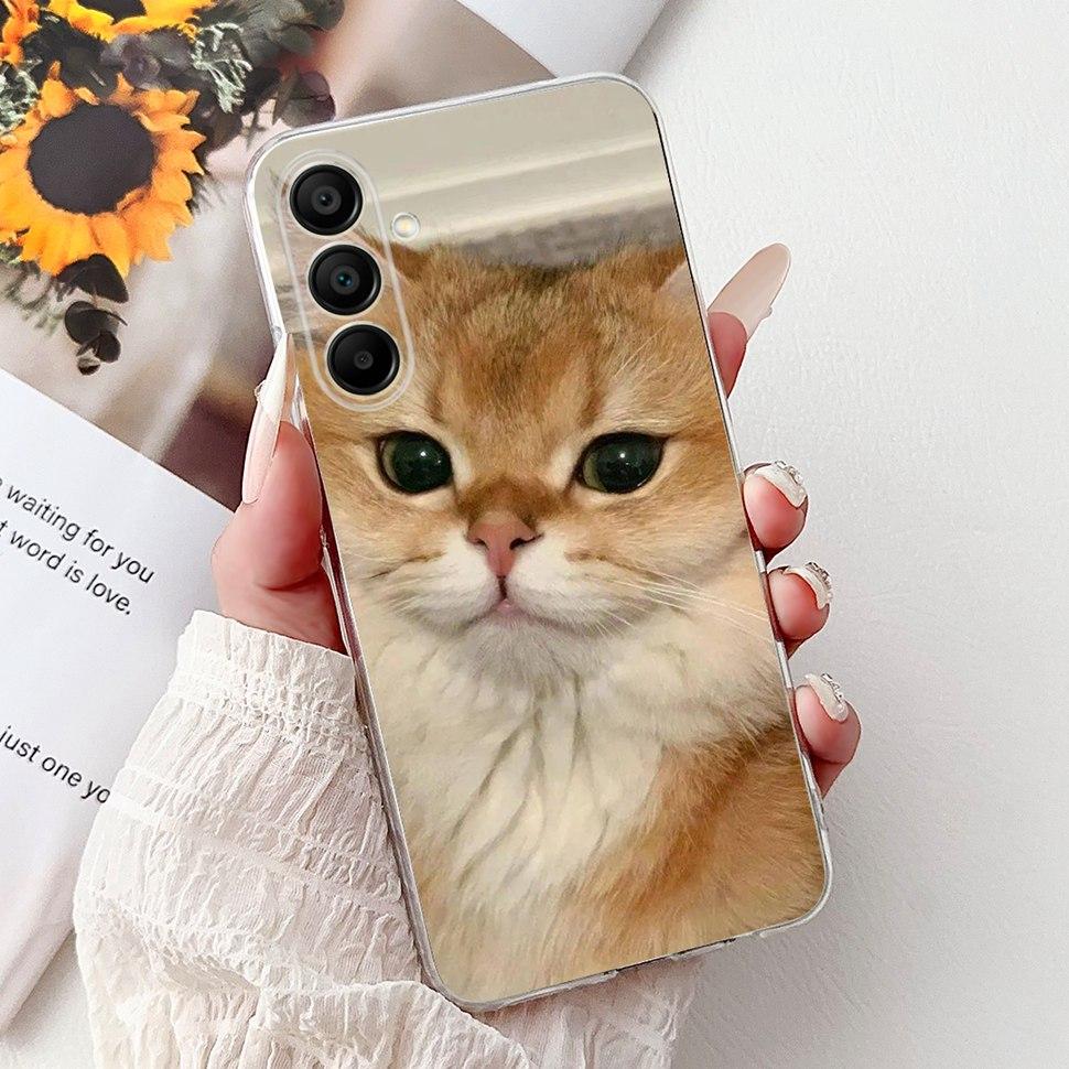 Phone Cases For Samsung Galaxy A15 Case Love Cat Soft TPU Back Cover For Samsung A15 GalaxyA15 Case Shockproof Funda