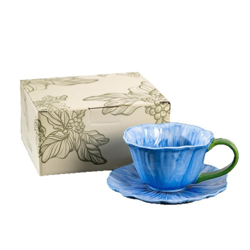 Hand-Painted Kiln Lower Color Flower Ceramic Coffee Cup And Saucer Design Sense Niche Women High Value Latte Cup