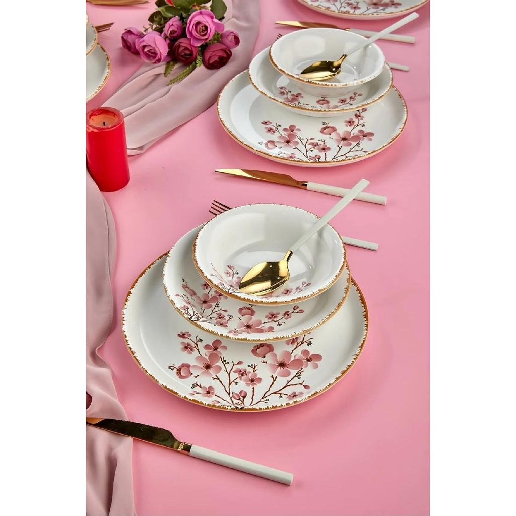 Sakura Flower Luxury Ceramic 18 Piece Dinner Set, Dinner Set For 6 Persons