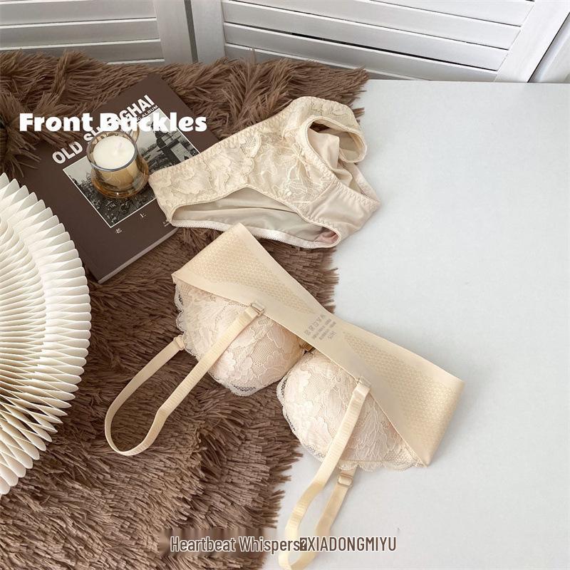 Women's Push-Up Lace Bra - Double Front Closure, Wireless, Adjustable, Side Support, Beautiful Back Design