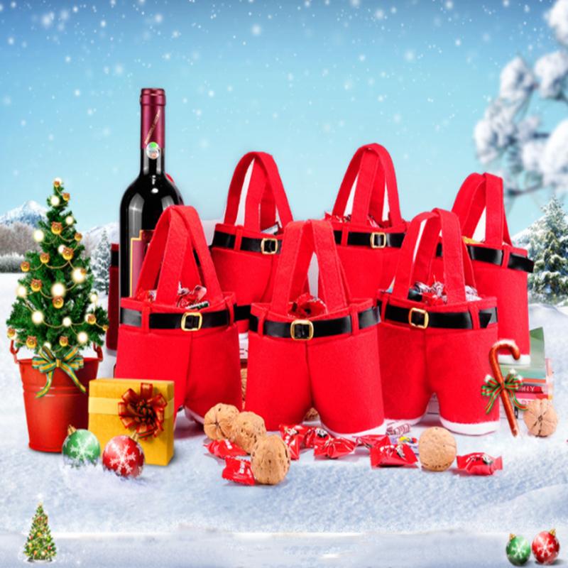 

1Pcs Merry Christmas Gift Treat Candy Wine Bottle Holder Santa Claus Suspender Pants Trousers Decor Christmas Gift Bags Cute S