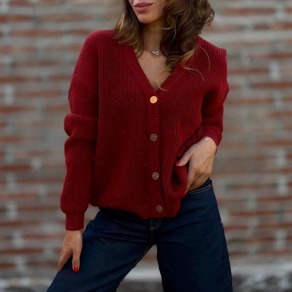 Autumn 2026 Women's V-neck Slimming Knit Cardigan Sweater