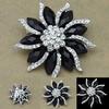 Women's Xmas Gift Blossom Flower Brooch Black Crystal Rhinstones Collar Pin
