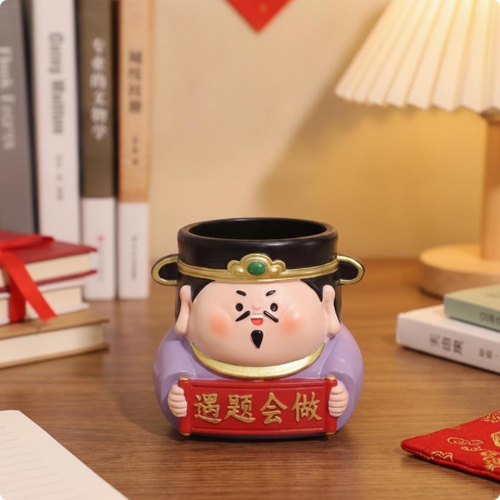 Figurine Pen Holder Decorative Cartoon Deity Cup Chinese Style Desk Pencil for Students,