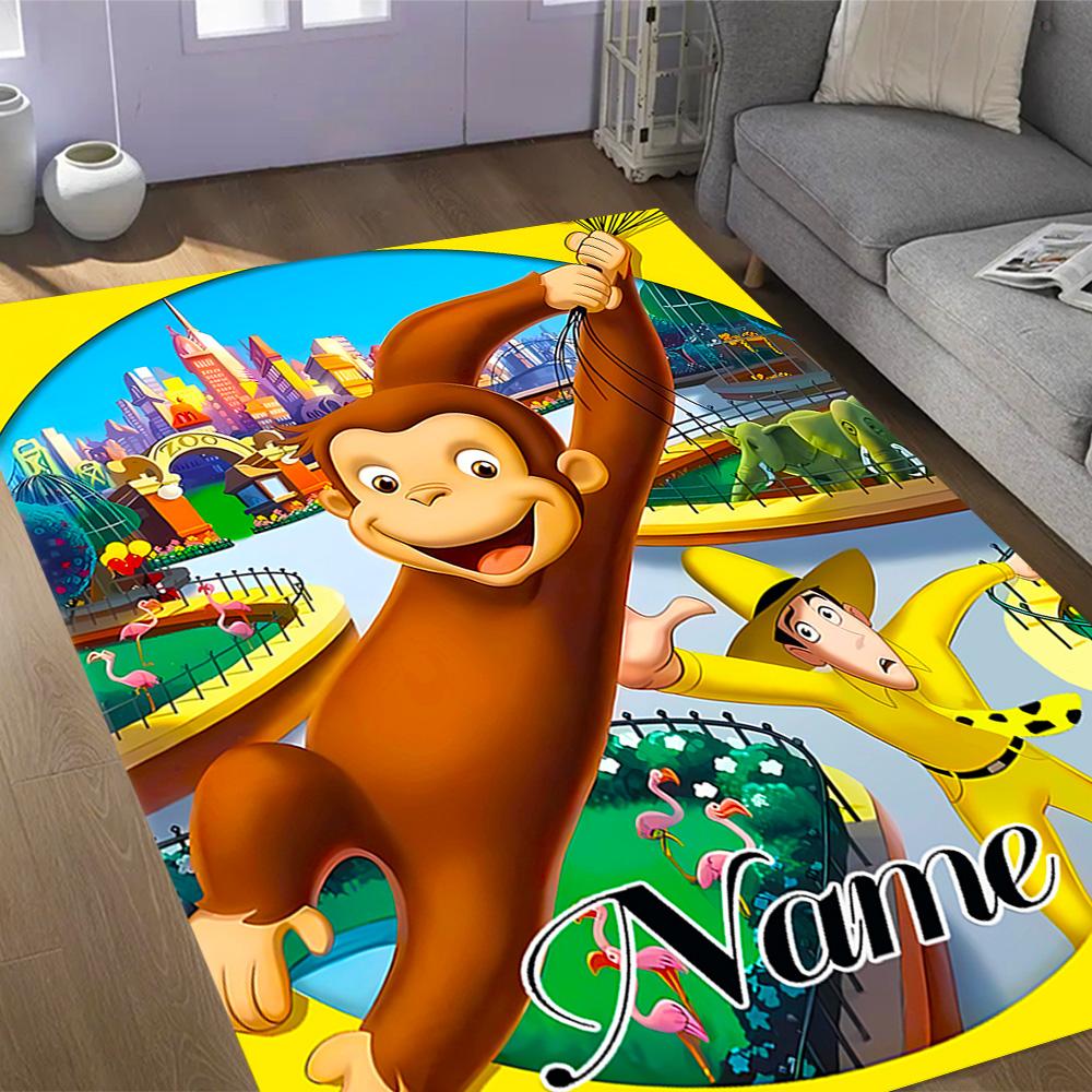 Curious Monkey Party Personalized Name Floor Mat Perfect for Bedrooms Study room Dormitory Playrooms Anti-slip Rug Decorate Offices