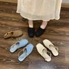 Fashion 2025 Summer Beige Heeled Sandals Straw Shoes Women Shallow Mouth Buckle Strap Black Handmade Fashion Closed Block Flat Open Comf
