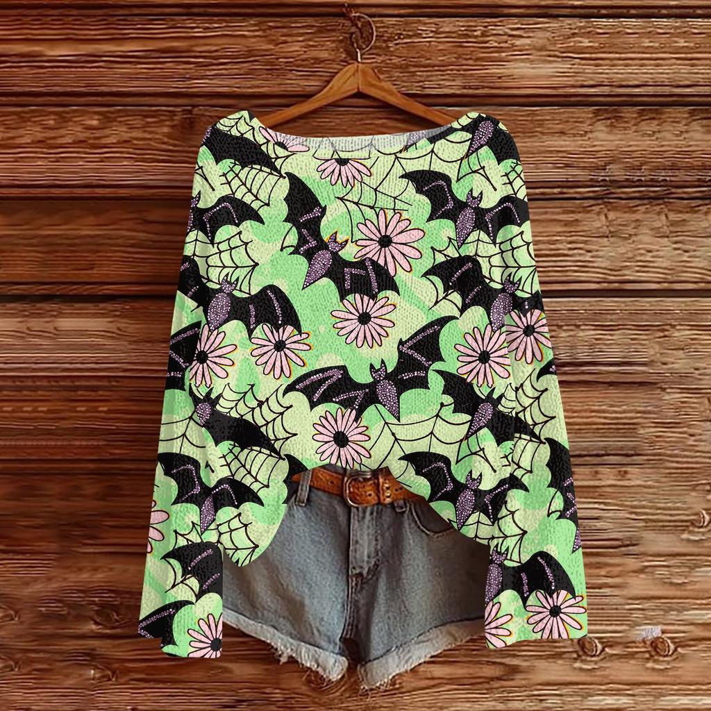 Womens  Fall Sweaters Long Sleeve Print Tops Pullover Sweaters Loose Dressy Casual Basic Clothes