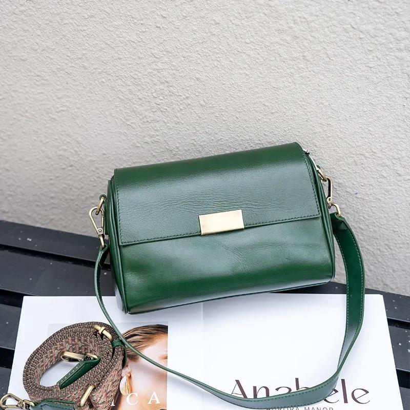 Genuine Cowhide Leather Women's Shoulder Bag Crossbody Bag Retro Versatile Ladies Underarm Fashi Luxury Brand Bag Wholesale