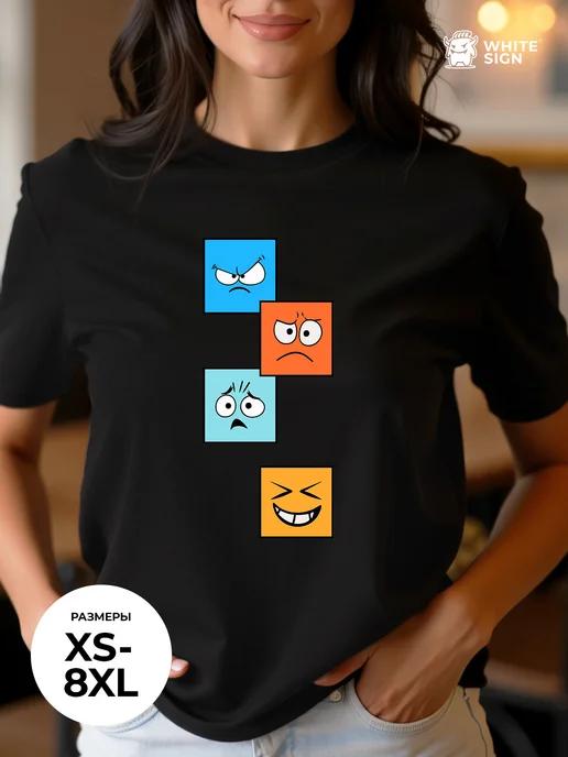 Straight-cut cotton summer T-shirt with  Squared Emotions  print 4XL